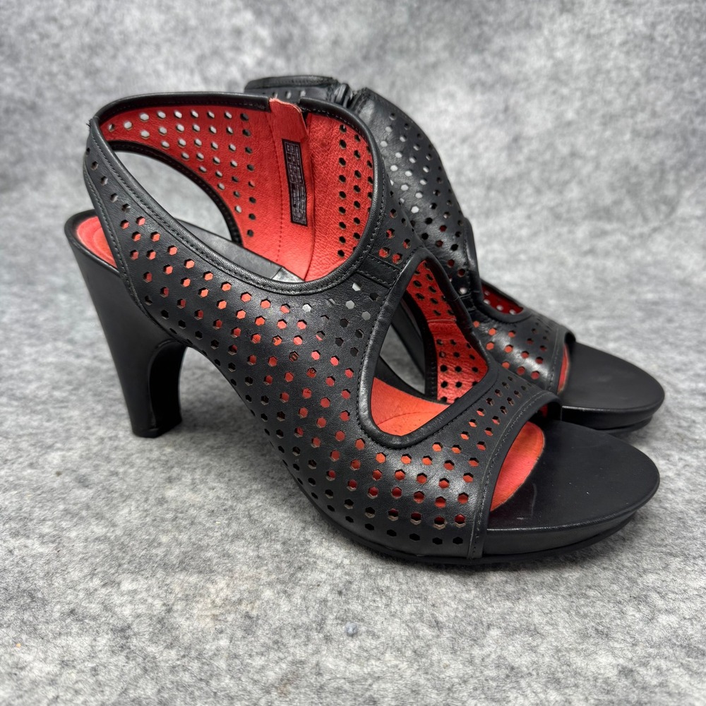 Tsubo Slingback Heel Sandals Womens‎ Sz 8.5 Perforated Black Leather Goth Grunge